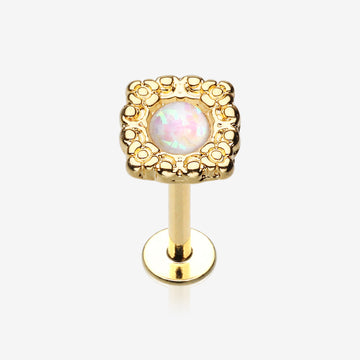 Golden Ornate Opal Lace Top Steel Labret-White